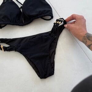 PQ Swim Black Bikini with Gold Accent